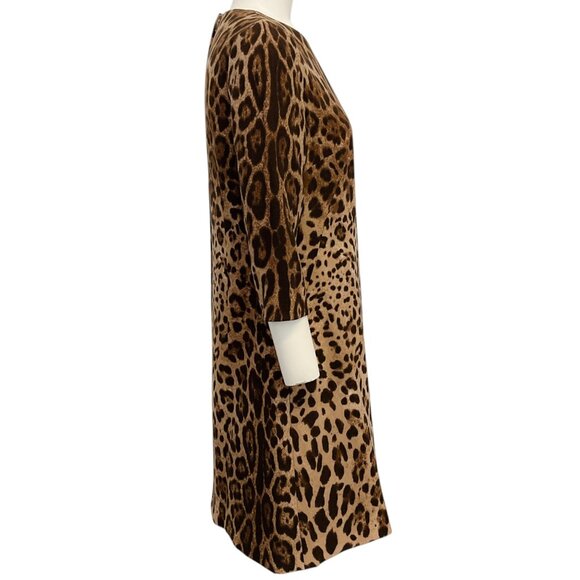 Dolce & Gabbana Brown / Tan Crepe Animal Print Shift Dress - Picture 2 of 4
